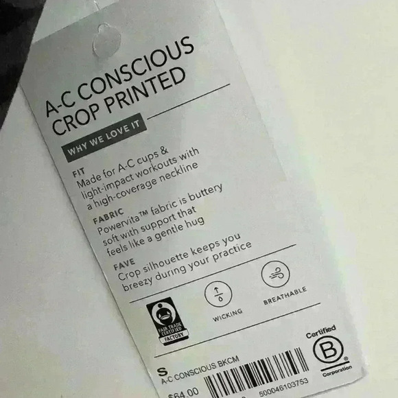 Athleta NWT Women's Conscious Crop A-C Sz Small Black Camo Light Impact Workouts - Picture 4 of 4